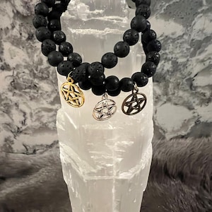 Lava Stone Bead Bracelet - Hand Beaded Bracelet - Bead Bracelet - Witchy Bracelet - Gemstone Bracelet - Pentacle Bracelet - Magic Bracelet