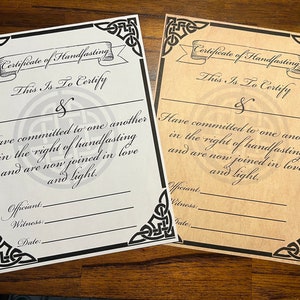 Certificato di Handfasting - Certificato stampabile - Handfasting - Nozze celtiche - Nozze norvegesi - Nozze pagane - Certificato