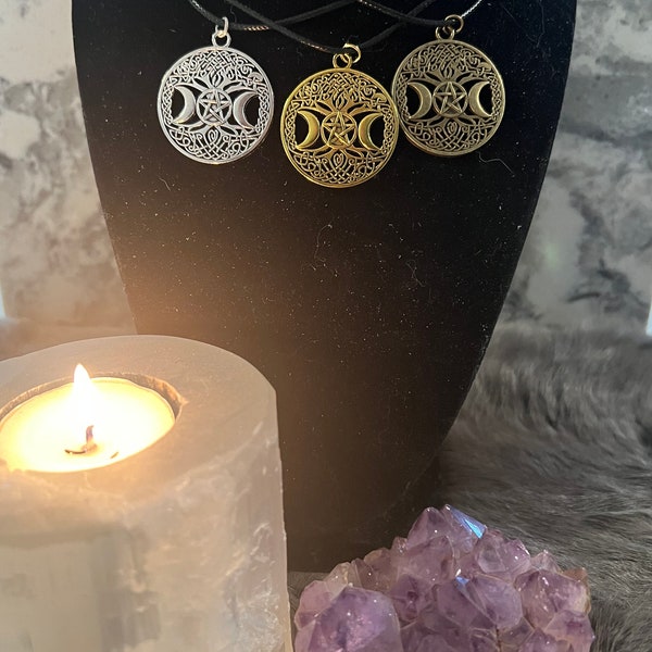 Triple Moon Necklace - Witchy Necklace - Witchy Jewelry - Witchy Vibes - Pentacle Pendant - Witchy Pendant - Necklace - Pendant - Pentacle