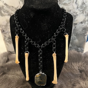 Chainmaille Choker - Chainmaille - Chain - Black Chainmaille - Witchy Chainmaille - Viking Jewelry - Tigers Eye - Bone Jewelry - Bones