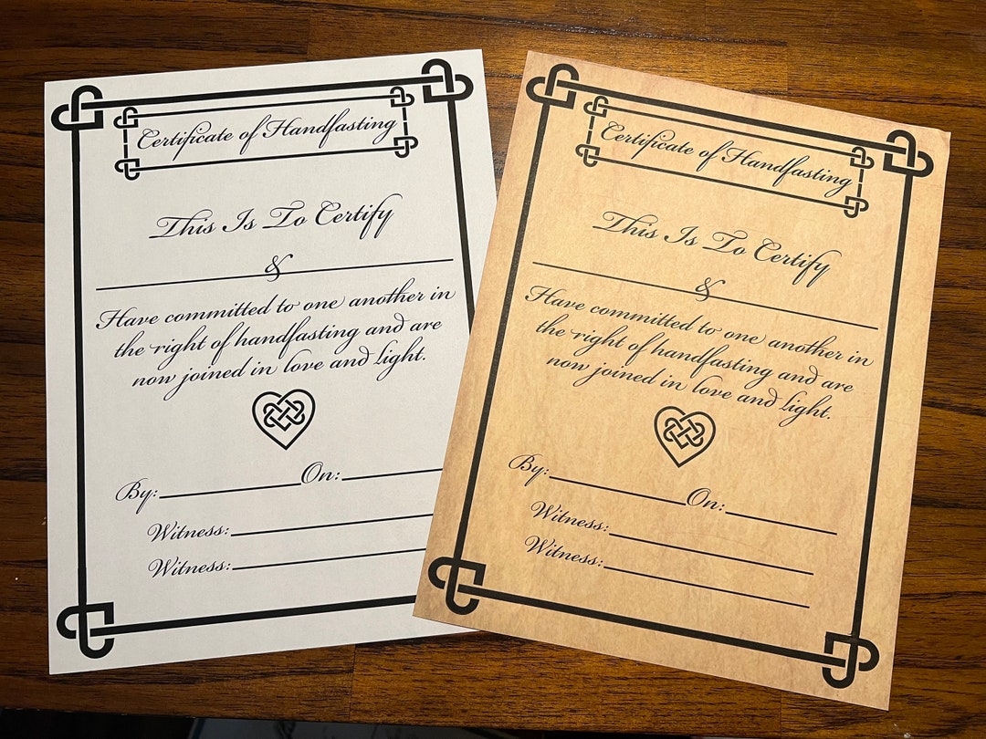 Handfasting Certificate Printable Certificate Handfasting Celtic ...