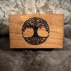Etched Wood Tarot Card Box: Altar Box with Tree of Life