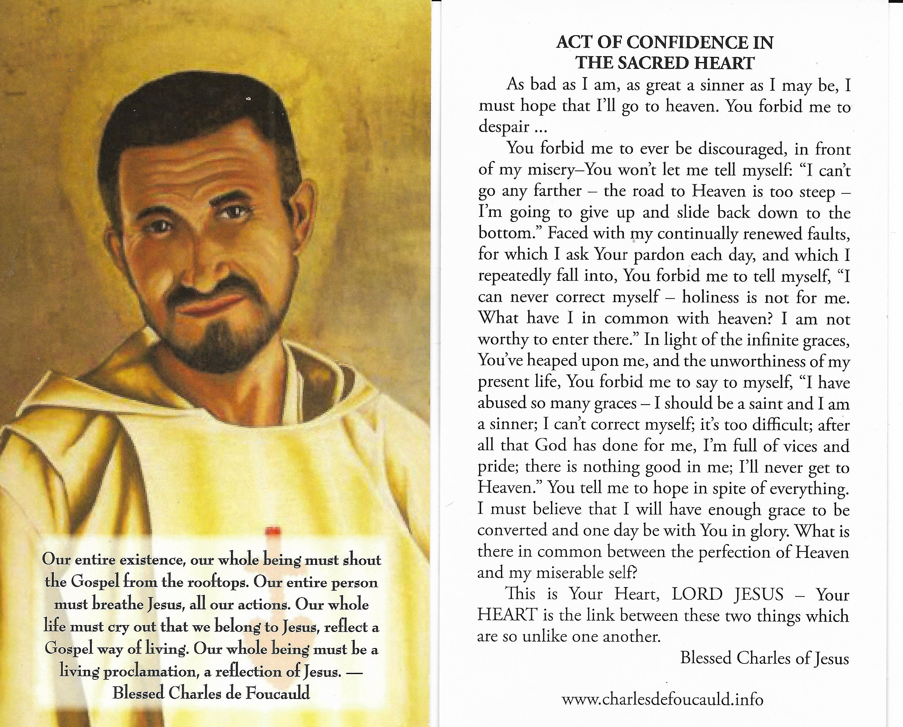 St Charles de Foucauld Prayer Card Act of Confidence in the Etsy