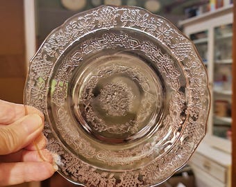 Five (5) - 6" Federal Glass "Normandie" aka "Bouquet & Lattice" Pink Bread and Butter Plates / Depression Era / 1933  / READ DESCRIPTION
