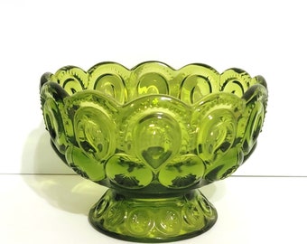 4-1/4" Green Smith Glass "Moon & Star" Compote