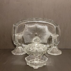 Clear Glass Sunburst Vanity or Dresser Set
