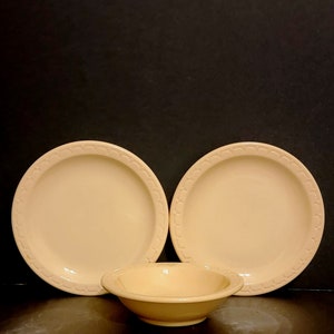 Syracuse China Econo-Rim Embossed Border Adobe Restaurant Ware  / Fruit Bowl / Two (2) Bread Plates