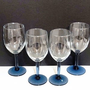 Four (4) - 7&quot; Crystal Wine Stems / Blue Stem