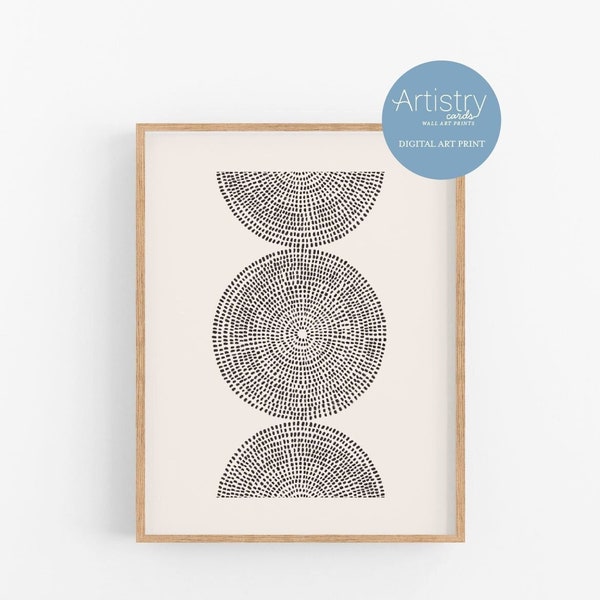 DIGITAL DOWNLOAD Art Print,Full And Half Circle Print Wall Art,Minimalist Art Print,Circle Pattern,Black & Beige,Abstract Circle Wall Art