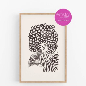 DIGITAL DOWNLOAD Art Print,Woman Line Art,Woman With Fan,Female Printable Wall Art,Line Wall Art Print,Minimalist Art Print,Line Art Print