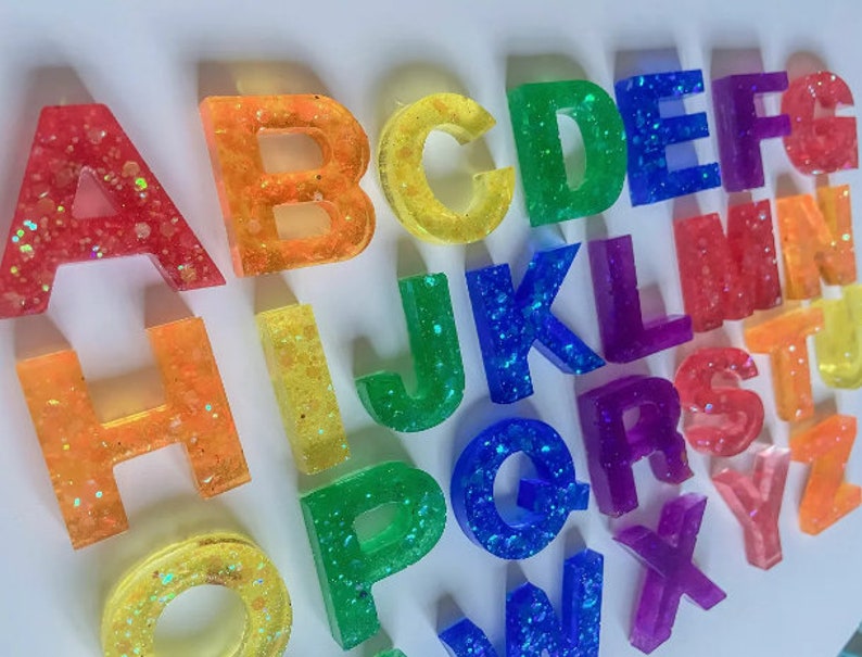 Rainbow Glitter Resin Letters Etsy