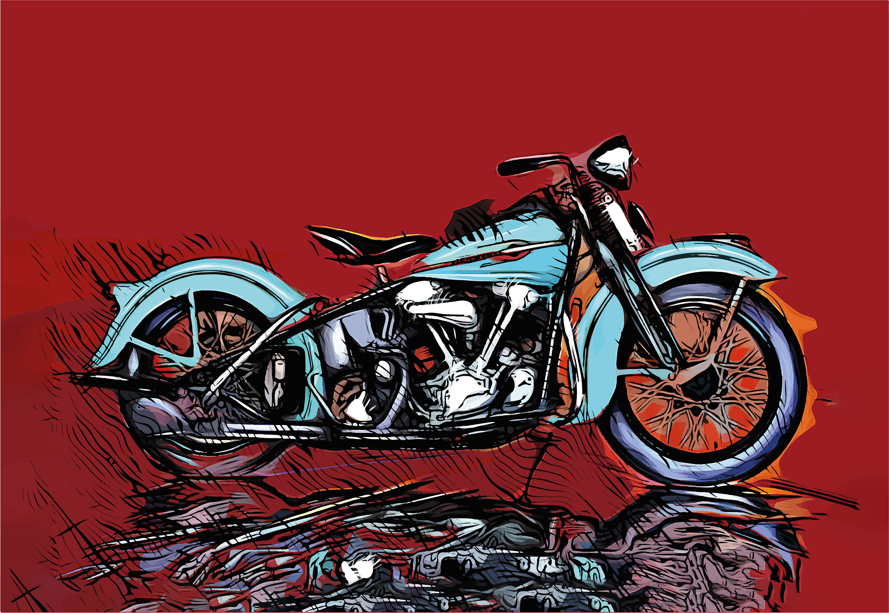 Harley Davidson Poster With Red Background Motorcycle Artwork