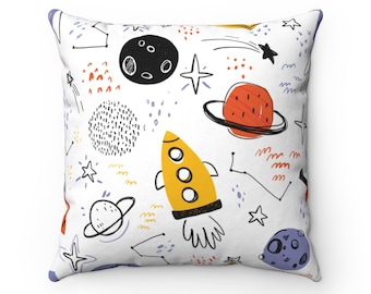 Space themed Toddler pillow covers and pillows | Nursery decor | space object prints on pillows and pillow covers