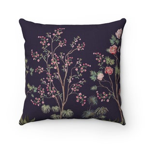 Violet Chinoiserie pillow covers and pillows, Purple Throw pillow cases with oriental designs