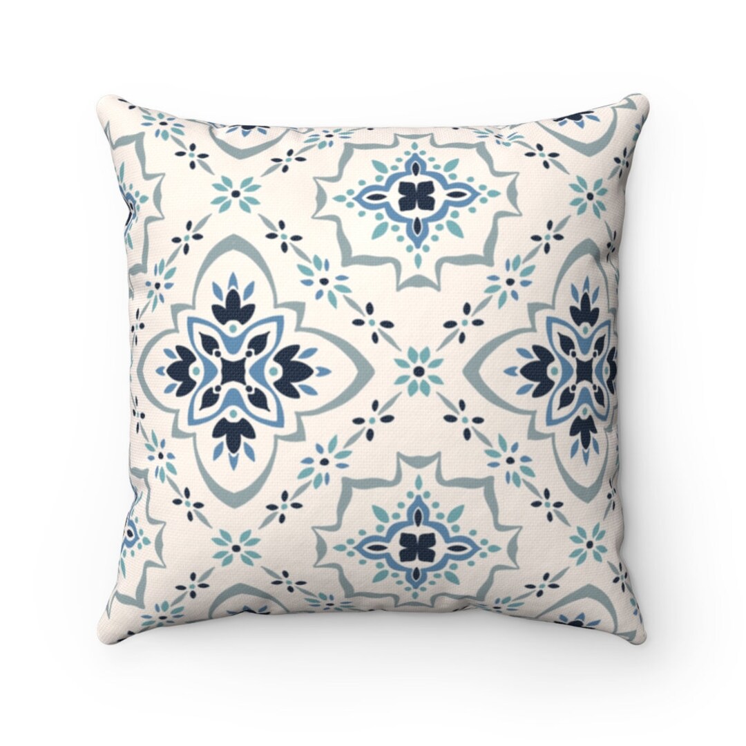 Beige Moroccan Pillow Covers and Pillows With Floral Tile Patterns