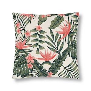 Coastal outdoor pillow Outdoor Pillows - Tropical green leaf and orange flowers, 20x20 , 26x26 , 18x18 , 16x16, yellow outdoor pillow covers