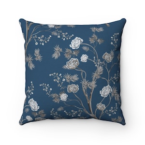 Chinoiserie pillows and pillow covers, White Peonies on an Aegean blue background