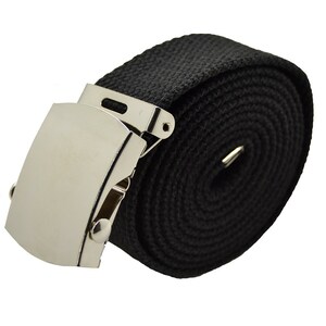 Canvas Military Web Belt & Plain Silver,Black,Flip Buckle 48,54,60.72 inches Plain/Silver