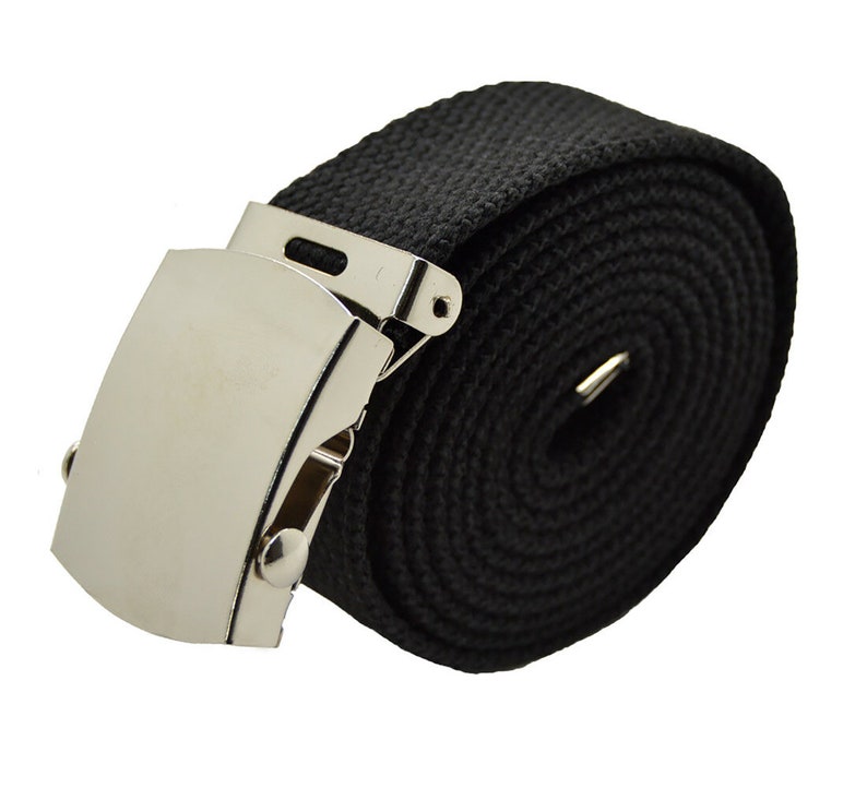 Canvas Military Web Belt & Plain Silver,Black,Flip Buckle 48,54,60.72 inches Plain/Silver