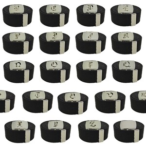 Old English Initial A-Z, Plain Canvas Military Black Web Belt & Big Silver Buckle 48",54",60",72 inches image 1