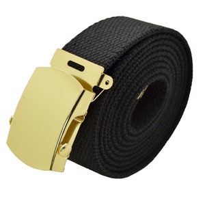 Canvas Military Web Belt & Plain Silver,Black,Flip Buckle 48,54,60.72 inches Plain/Gold