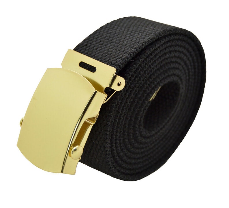 Canvas Military Web Belt & Plain Silver,Black,Flip Buckle 48,54,60.72 inches Plain/Gold
