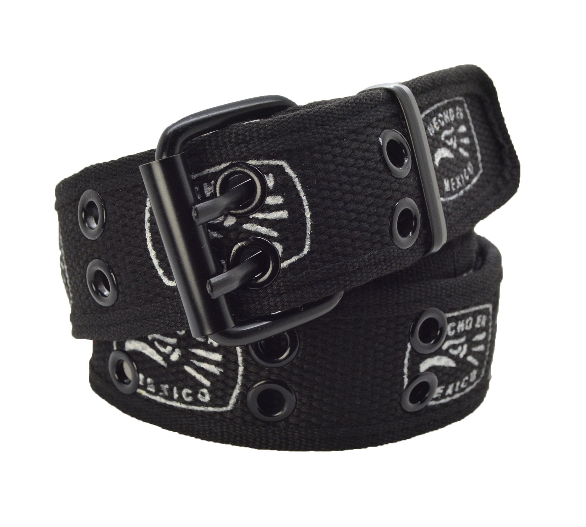 Men & Women Double Grommet 2 Hole Stitched Canvas Fabric Web Belt