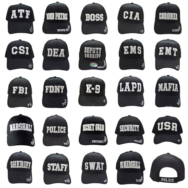 Embroidered POLICE FBI CIA Coroner Csi Dea Ems Emt Fdny K-9 Lapd Security Sheriff Staff Swat Usa 3-D Baseball Caps