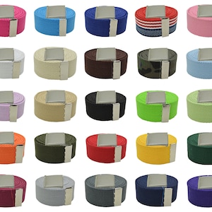 48&quot;,54&quot;,60&quot;,72&quot; Canvas Military Web Belt & Flip Silver Buckle