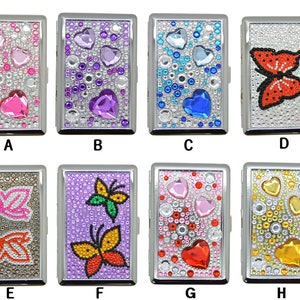 Contemporary Crystal Rhinestone &quot;Heart & Butterfly&quot; Design Cigarette Case 100&#39;s Size