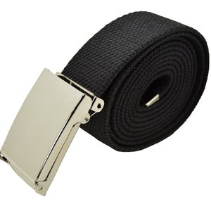 Canvas Military Web Belt & Plain Silver,Black,Flip Buckle 48,54,60.72 inches Flip/Silver