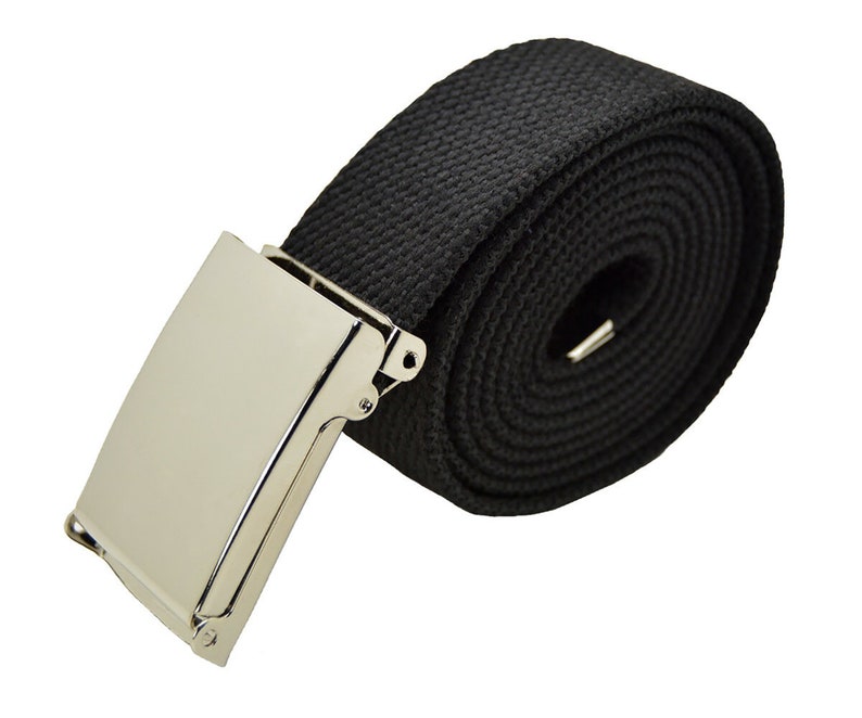 Canvas Military Web Belt & Plain Silver,Black,Flip Buckle 48,54,60.72 inches Flip/Silver