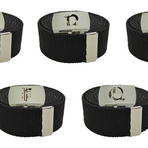 Old English Initial A-Z, Plain Canvas Military Black Web Belt & Big Silver Buckle 48",54",60",72 inches image 4