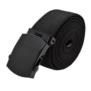 Canvas Military Web Belt & Plain Silver,Black,Flip Buckle 48,54,60.72 inches Plain/Black