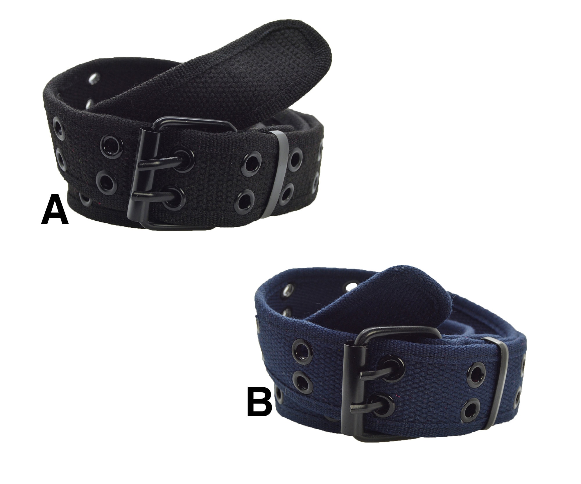 Men & Women Double Grommet 2 Hole Stitched Canvas Fabric Web Belt
