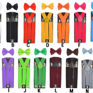 Wide Adjustable Braces Match Solid Suspender Bow tie Set Elastic