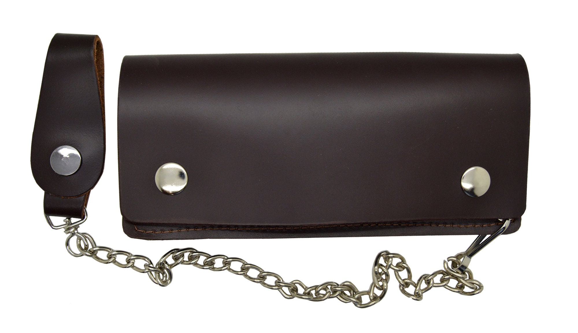 Biker Chain Wallet Genuine Leather Black Plain Long With Belt Loop