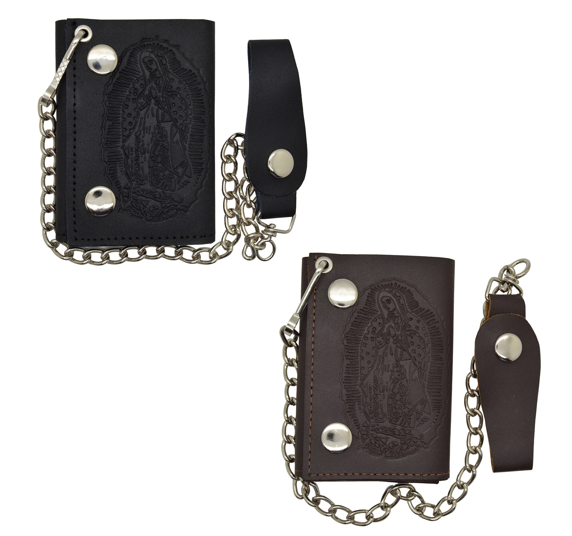 Our Lady of Guadalupe Biker Chain Wallet Genuine Leather