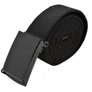 Canvas Military Web Belt & Plain Silver,Black,Flip Buckle 48,54,60.72 inches Flip/Black