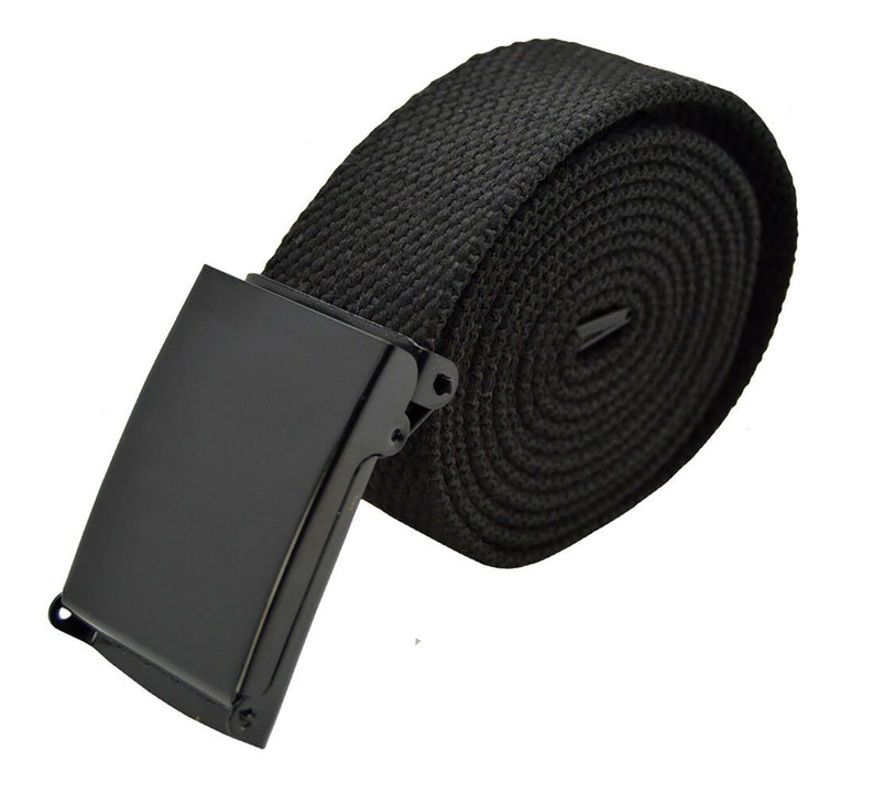 Canvas Military Web Belt & Plain Silver,Black,Flip Buckle 48,54,60.72 inches Flip/Black