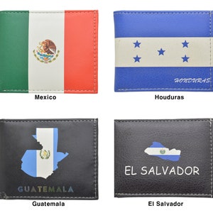 Tems Men's Handcrafted Faux Leather Flip ID Bifold Wallet "Mexico, El Salvador, Guatemala, Honduras"