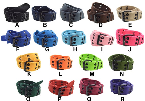 Men & Women Double Grommet 2 Hole Stitched Canvas Fabric Web Belt