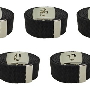 Old English Initial A-Z, Plain Canvas Military Black Web Belt & Big Silver Buckle 48",54",60",72 inches image 5