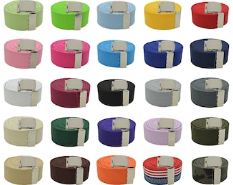 Canvas Military "Plain" Web Belt & Silver Buckle 48",54",60".72 inches 25 Color