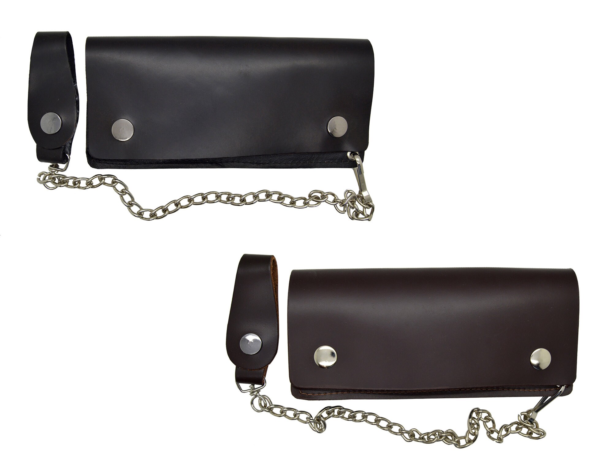 Biker Chain Wallet Genuine Leather Black Plain Long With Belt Loop
