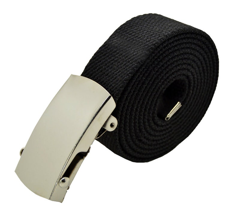 Canvas Military Web Belt & Plain Silver,Black,Flip Buckle 48,54,60.72 inches Plain/Big Silver