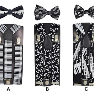 Wide Adjustable Braces Match Music Note Suspender Bow tie Set Elastic