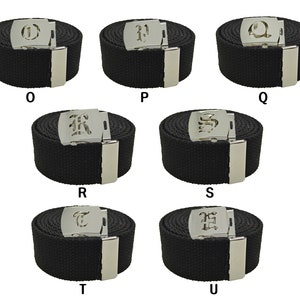 Old English Initial A-Z, Plain Canvas Military Black Web Belt & Silver Buckle 48,54,60,72 inches image 4