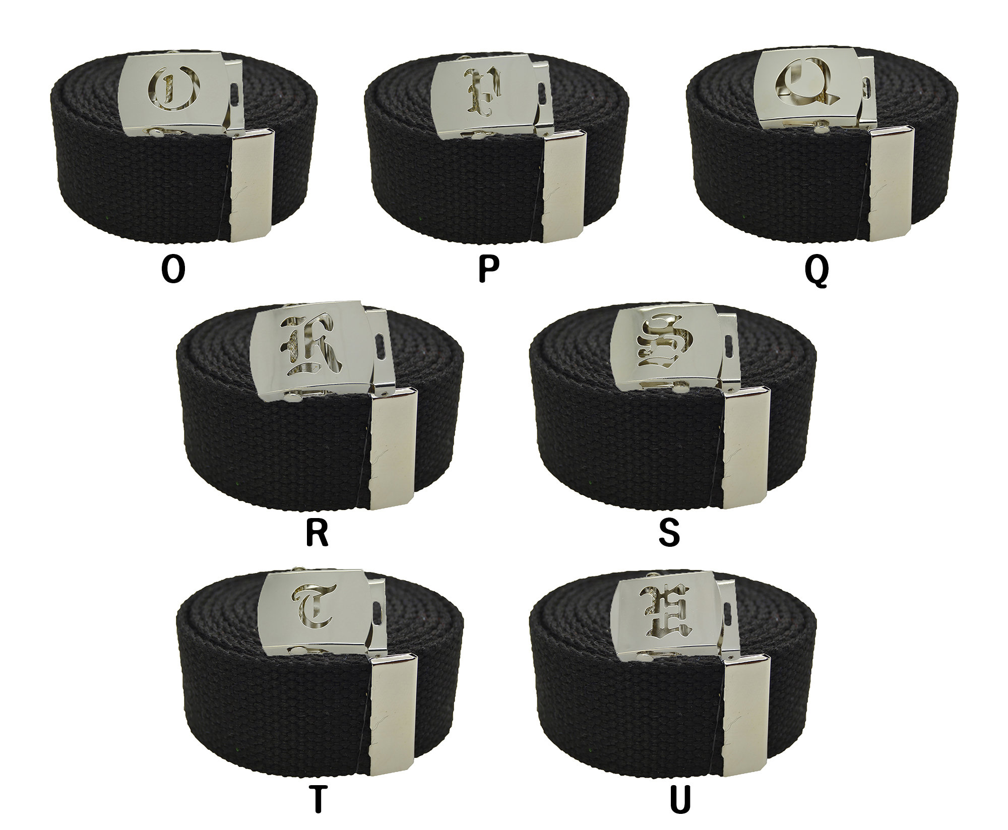 Old English Initial A Z Plain Canvas Military Black Web Belt