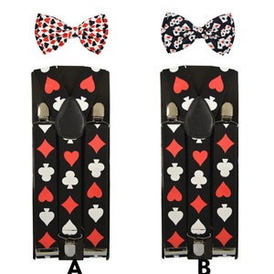 Wide Adjustable Braces Match Playing Cards Suspender Bow tie Set Elastic